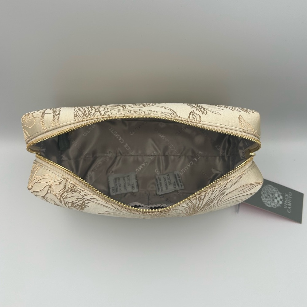 *New* Vince Camuto Cream and Gold Animal and Plant Scene Cosmetic/Travel Bag - Picture 8 of 15